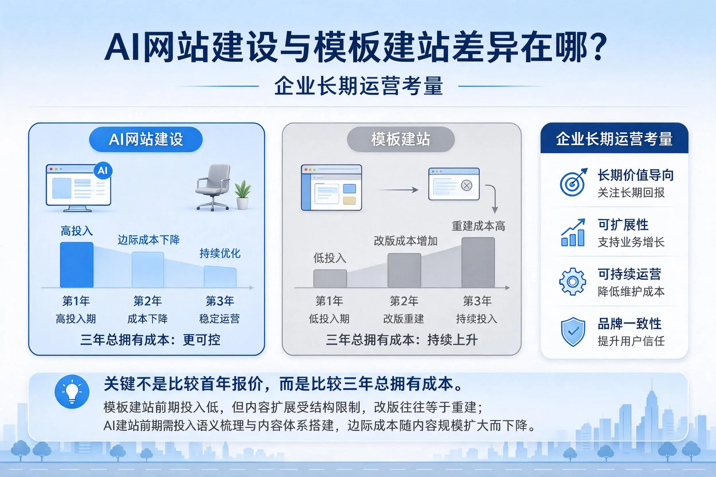 AI网站建设与模板建站差异在哪？遂宁企业长期运营考量